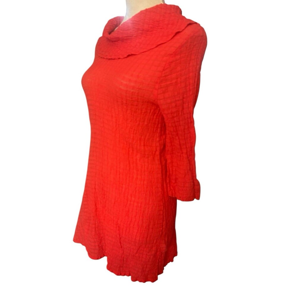 Soft Surroundings Red Crinkle Gauze Tunic Top Cowl Neck Soft Textured PXL USA - Picture 3 of 11